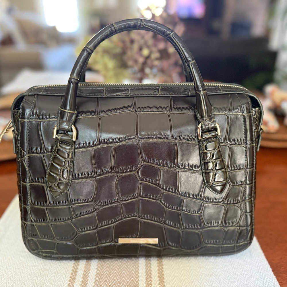 🔥Brahmin Micaela🔥Matcha Green Baize Crocodile Embossed Satchel 🔥